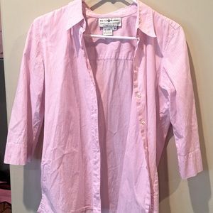💗Saks 5th Avenue Gingham Plaid Pink&White 3/4 Length Button Down🤍
